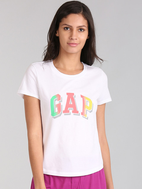 

GAP Women White Printed Round Neck T-shirt
