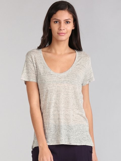 

GAP Grey Women Short Sleeve Scoop Neck T-Shirt In Linen
