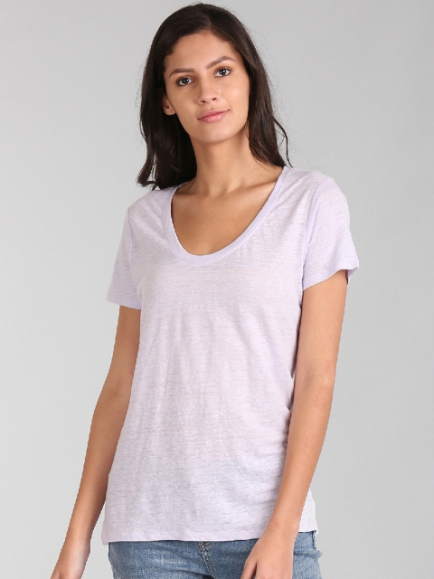 

GAP Women Lavender Short Sleeve Scoop Neck T-Shirt In Linen