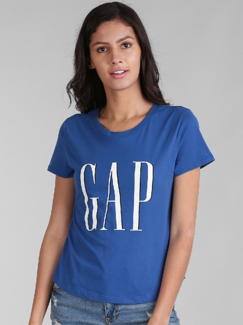 

GAP Women Blue Printed Round Neck T-shirt