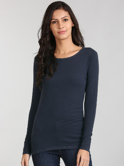 

GAP Women Blue Solid Round Neck T-shirt