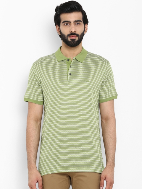 

Raymond Men Green Striped Polo Collar Pure Cotton T-shirt