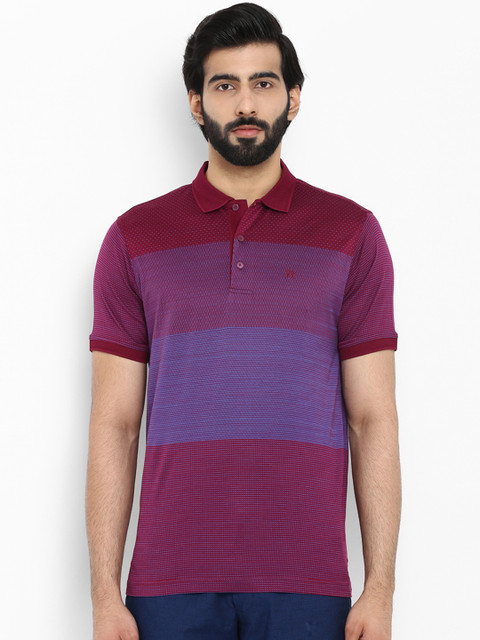 

Raymond Men Maroon Striped Polo Collar T-shirt