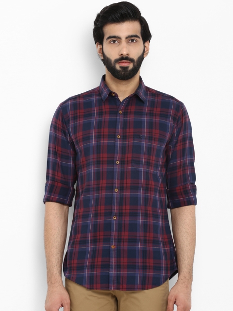 

Raymond Men Blue & Maroon Slim Fit Checked Slim Fit Casual Shirt