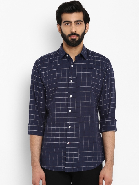 

Raymond Men Navy Blue Slim Fit Checked Slim Fit Casual Shirt