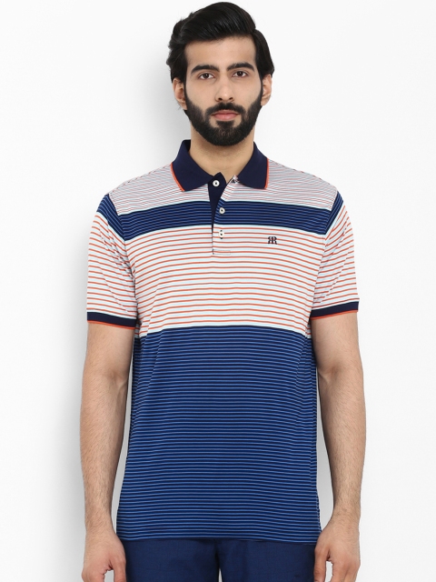 

Raymond Men Blue Striped Polo Collar Pure Cotton T-shirt
