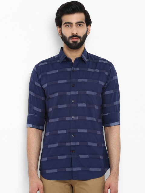 

Raymond Men Navy Blue Slim Fit Striped Casual Shirt