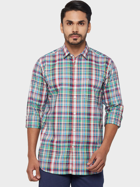 

Raymond Men White & Blue Regular Fit Checked Casual Shirt
