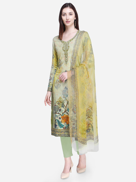 

Stylee LIFESTYLE Green & Navy Blue Cotton Blend Unstitched Dress Material