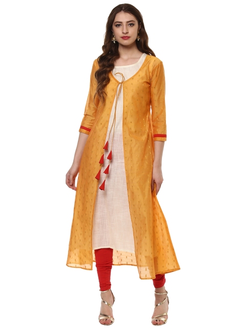 

La Firangi Women Yellow Woven Design A-Line Kurta