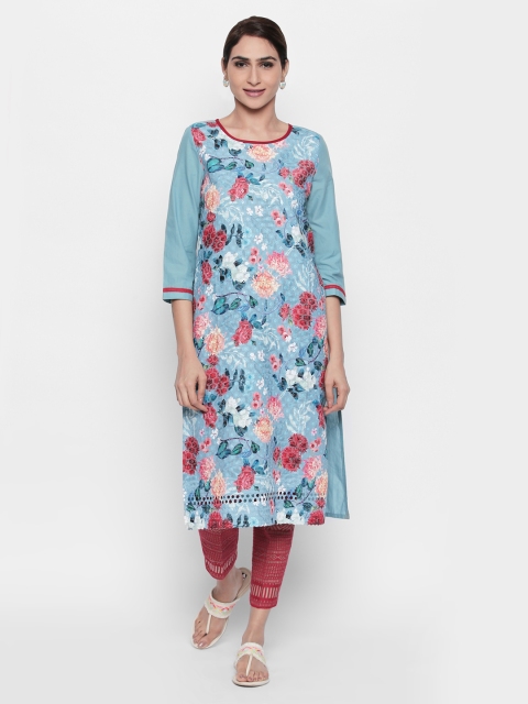 

Naari Women Blue Floral Print Straight Kurta