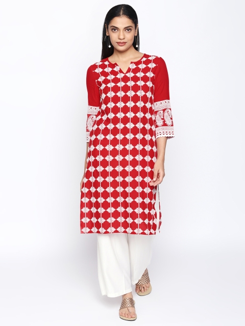 

Naari Women Red & White Embroidered Straight Kurta