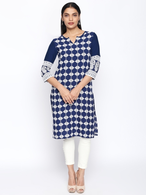 

Naari Women Blue Embroidered Straight Kurta