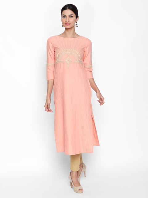 

Naari Women Peach-Coloured Yoke Design Straight Kurta