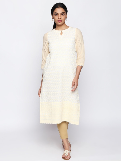 

Naari Women Beige Embroidered Straight Kurta