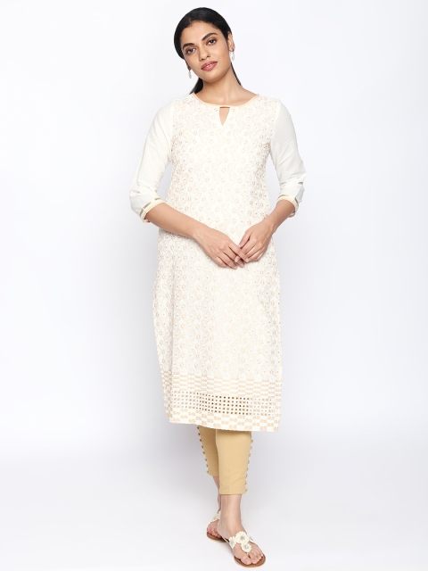 

Naari Women White Embroidered Straight Kurta