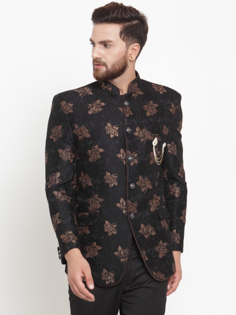 

LUXURAZI Men Black Printed Single-Breasted Blazer