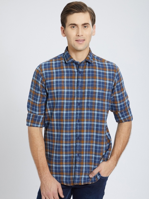 

Lawman pg3 Men Blue & Orange Slim Fit Checked Casual Shirt