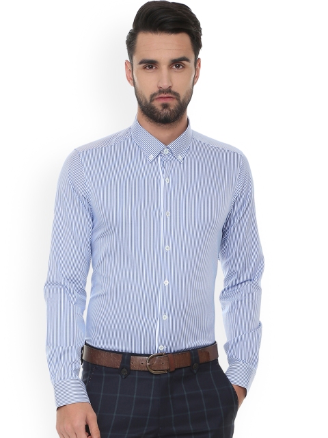

SIMON CARTER LONDON Men Blue & White Slim Fit Striped Casual Shirt