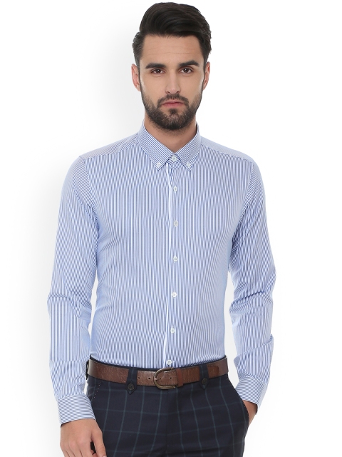 

SIMON CARTER LONDON Men Blue Slim Fit Striped Casual Shirt