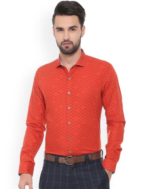

SIMON CARTER LONDON Men Red Slim Fit Printed Semiformal Shirt
