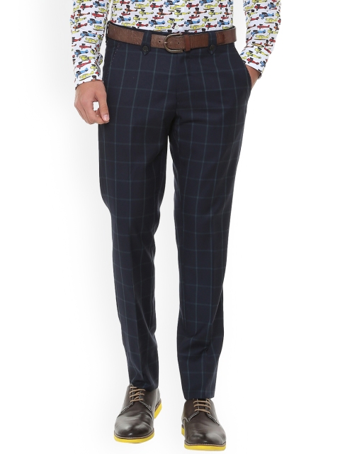 

SIMON CARTER LONDON Men Navy Blue Slim Fit Checked Regular Trousers