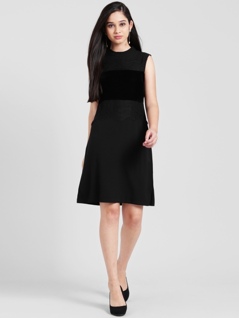 

Zink London Women Black Solid A-Line Dress
