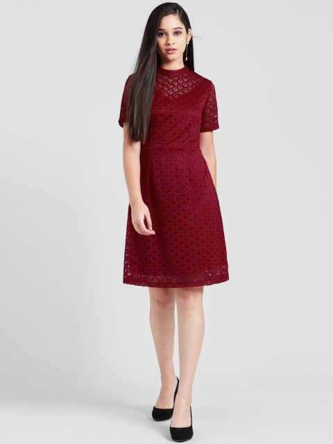 

Zink London Women Red Self Design A-Line Dress