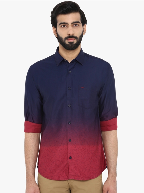

Park Avenue Men Navy Blue & Red Slim Fit Colourblocked Casual Shirt
