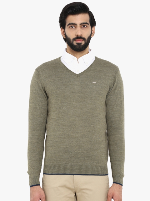 

Park Avenue Men Olive Green Solid Sweater