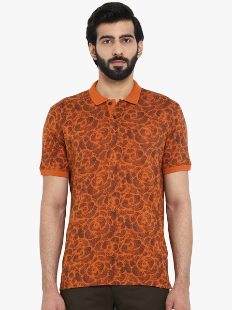 

Park Avenue Men Orange Printed Polo Collar Pure Cotton T-shirt