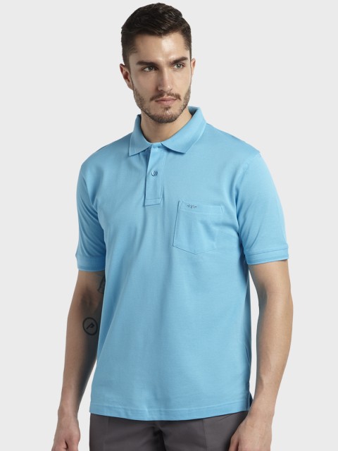 

ColorPlus Men Blue Solid Polo Collar Pure Cotton T-shirt