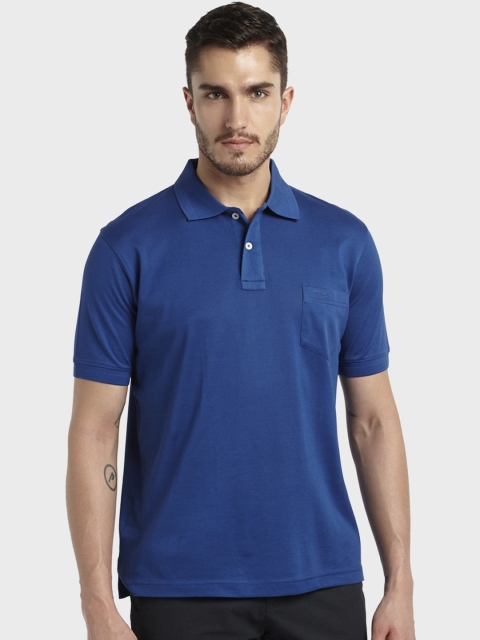 

ColorPlus Men Blue Solid Polo Collar Pure Cotton T-shirt