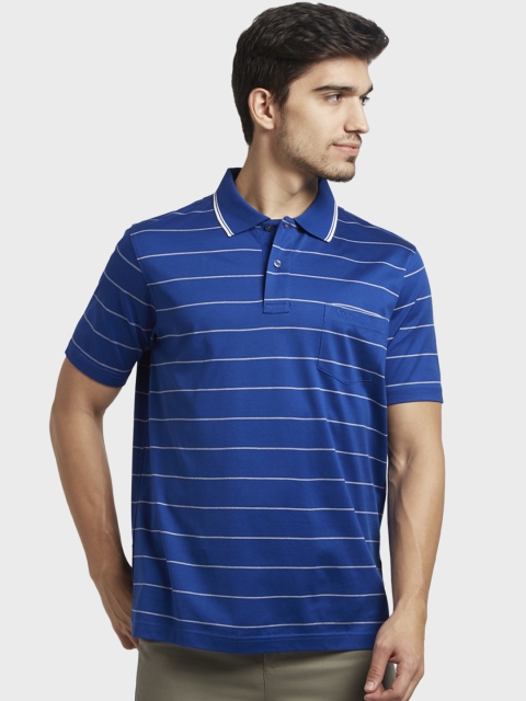 

ColorPlus Men Blue Striped Polo Collar T-shirt