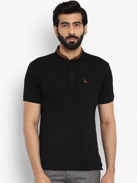 

Parx Men Black Solid Mandarin Collar T-shirt