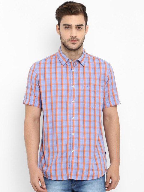 

Parx Men Orange & Blue Slim Fit Checked Casual Shirt