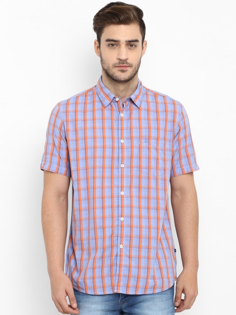 

Parx Men Orange & Blue Slim Fit Checked Casual Shirt