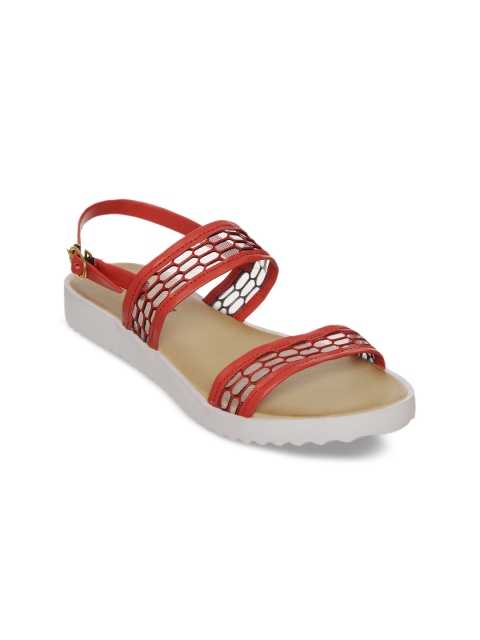 

Bruno Manetti Women Red Woven Design Synthetic Open Toe Flats