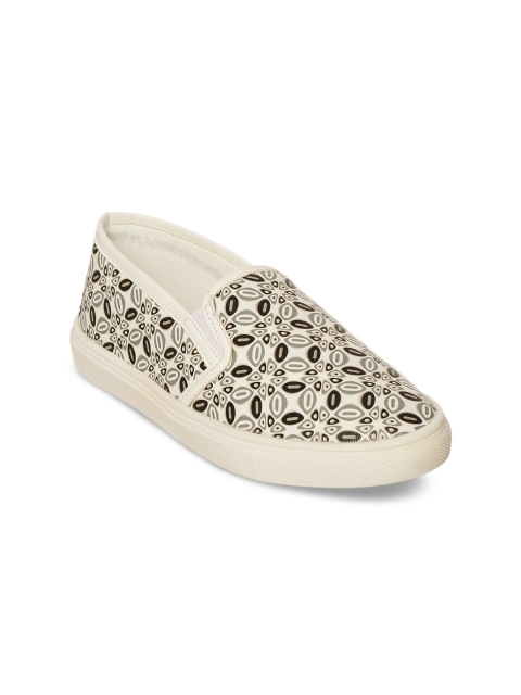 

Bruno Manetti Women Cream-Coloured & Black Slip-On Sneakers