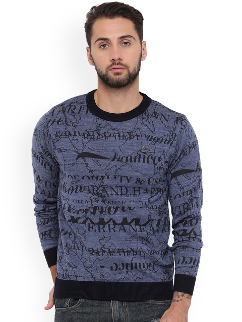 

Duke Men Navy Blue Printed Pullover