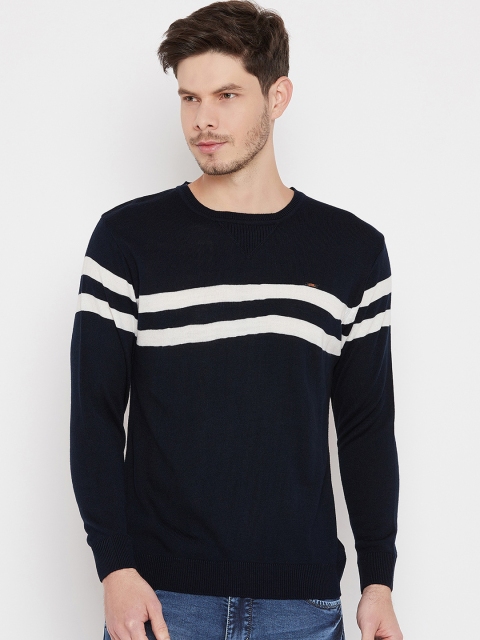 

Duke Men Navy Blue & White Striped Pullover