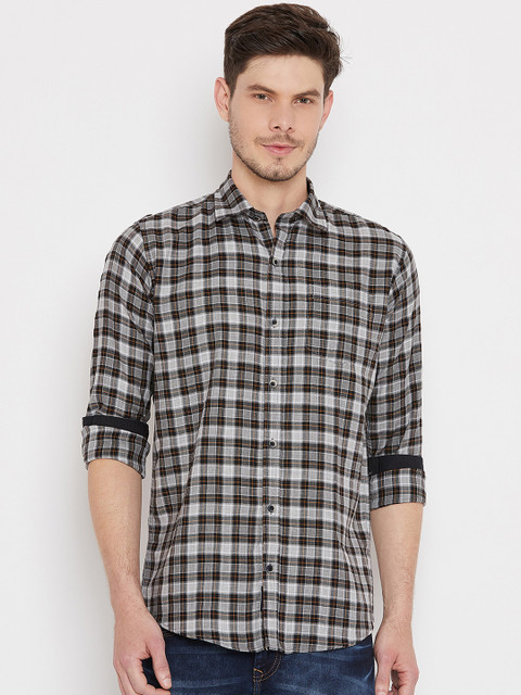 

Duke Men Grey & Black Regular Fit Checked Casual Shirt