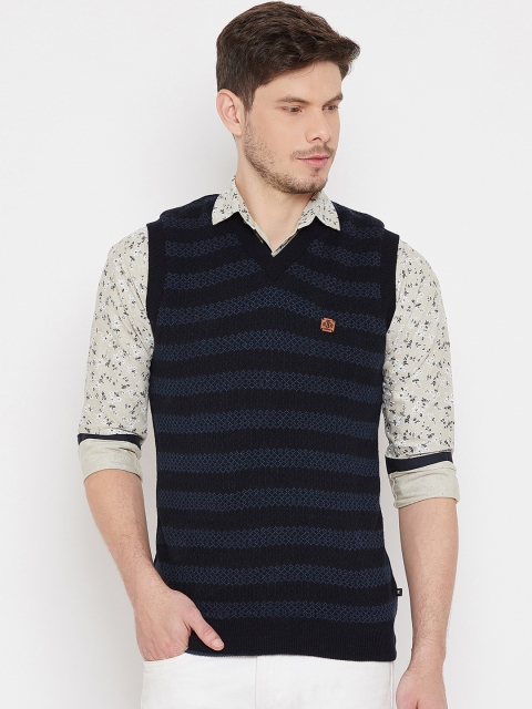 

Duke Men Navy Blue Striped Pullover