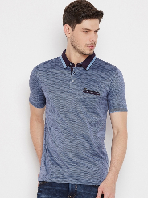 

Duke Men Blue Self Design Polo Collar T-shirt