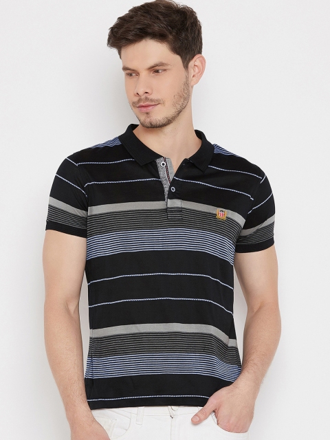 

Duke Men Black Striped Polo Collar T-shirt