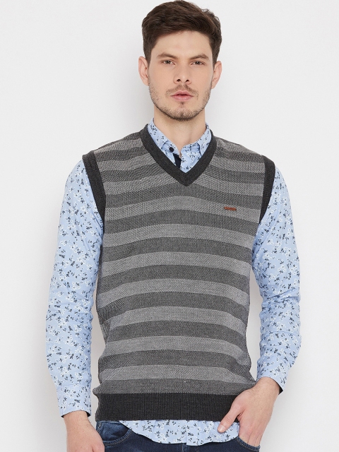

Duke Men Grey Striped Pullover