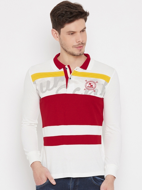 

Duke Men Off-White & Red Colourblocked Polo Collar T-shirt
