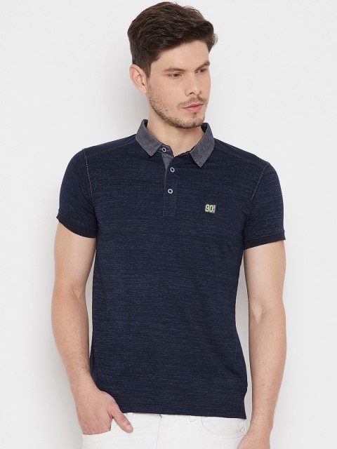 

Duke Men Navy Blue Self Design Polo Collar T-shirt