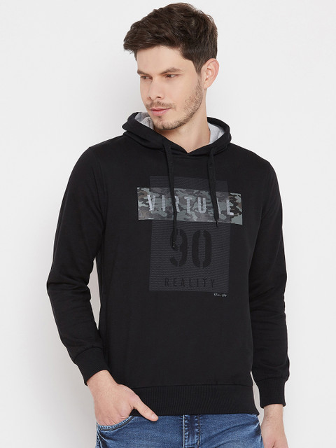 

Duke Men Black Printed Hooded Sweatshirt