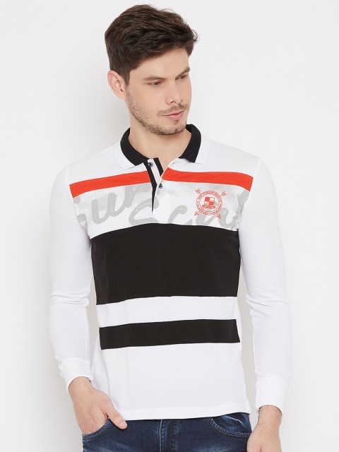 

Duke Men White Colourblocked Polo Collar T-shirt